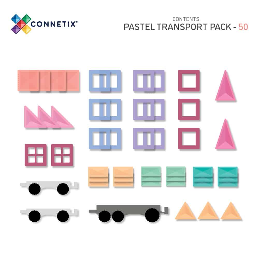 CONNETIX Magnetic Tiles Pastel Transport Pack, -50 Pcs