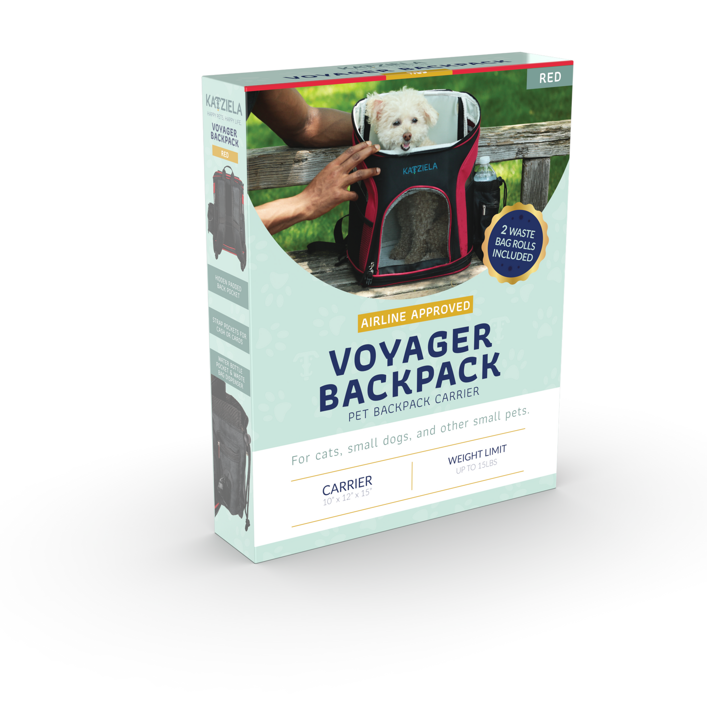 Katziela - Pet Carrier Voyager Backpack For Dogs and Cats Red