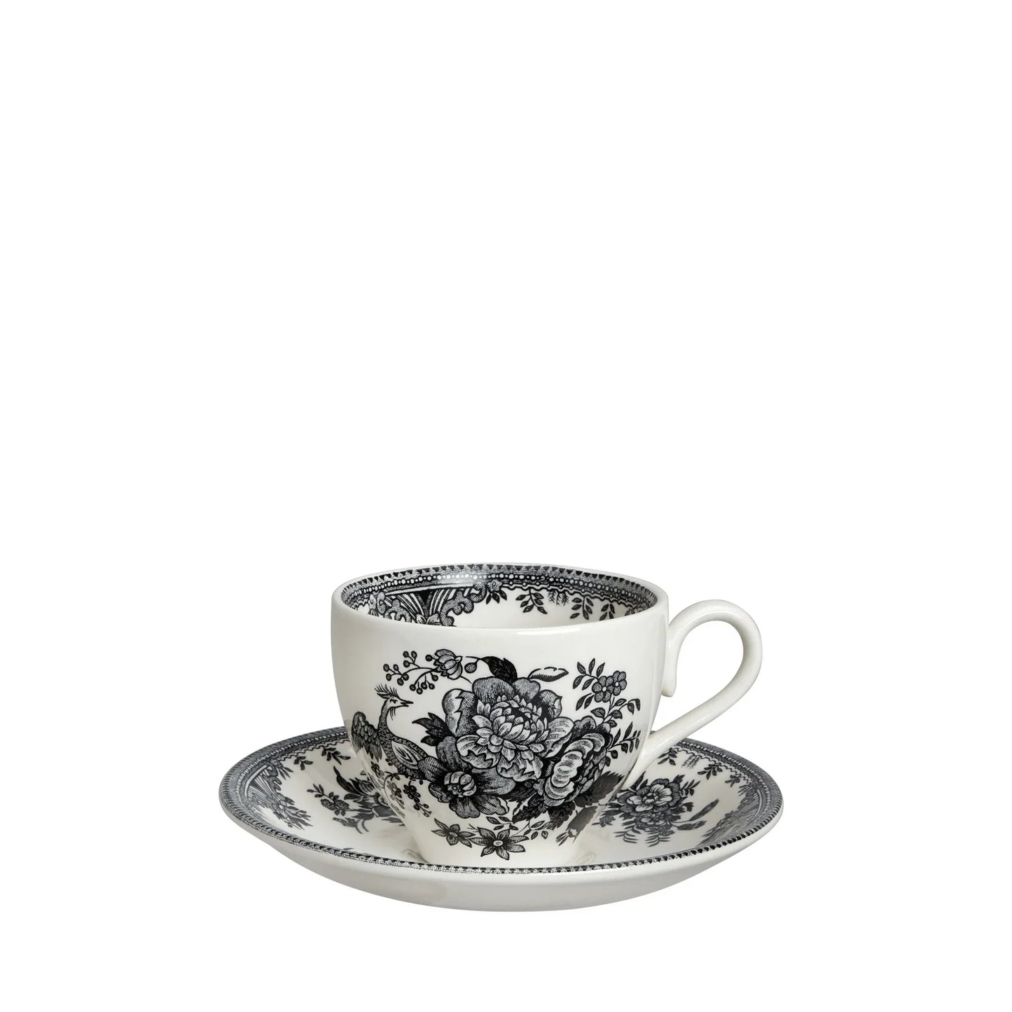 Burleigh Black & White Asiatic Pheasants Teacup & Saucer
