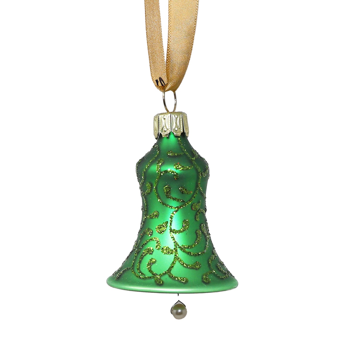 Hand Blown Glass Green Bell Set of 6