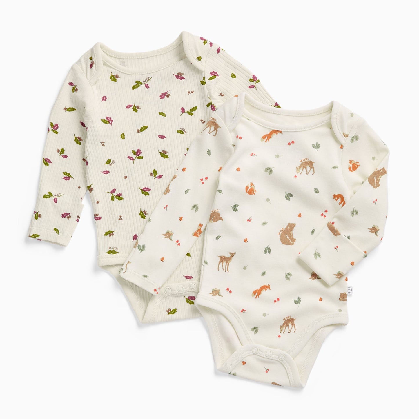 Forest Friends & Ribbed Woodland Leaves Long Sleeve Bodysuit 2 Pack
