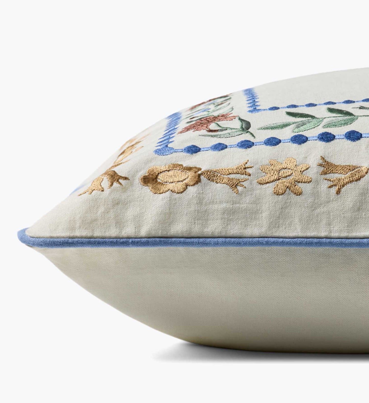 Aster Border Embroidered Pillow - Ivory