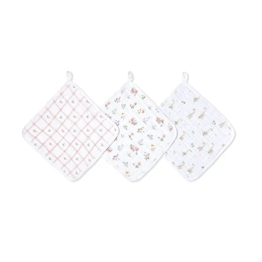 aden + anais Essentials Cotton Muslin Washcloths Set - 3 Pack - Country Floral