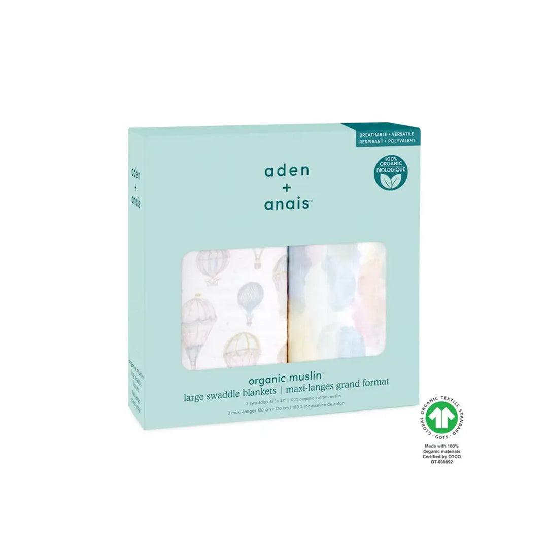 aden + anais Large Organic Cotton Muslin Swaddles 2pk - Above The Clouds