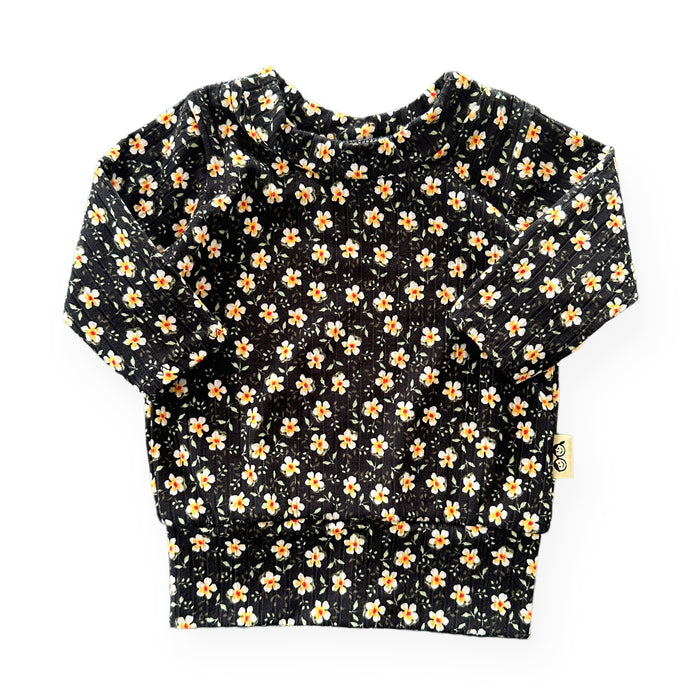Dainty Floral Black Ribbed Lounge Set