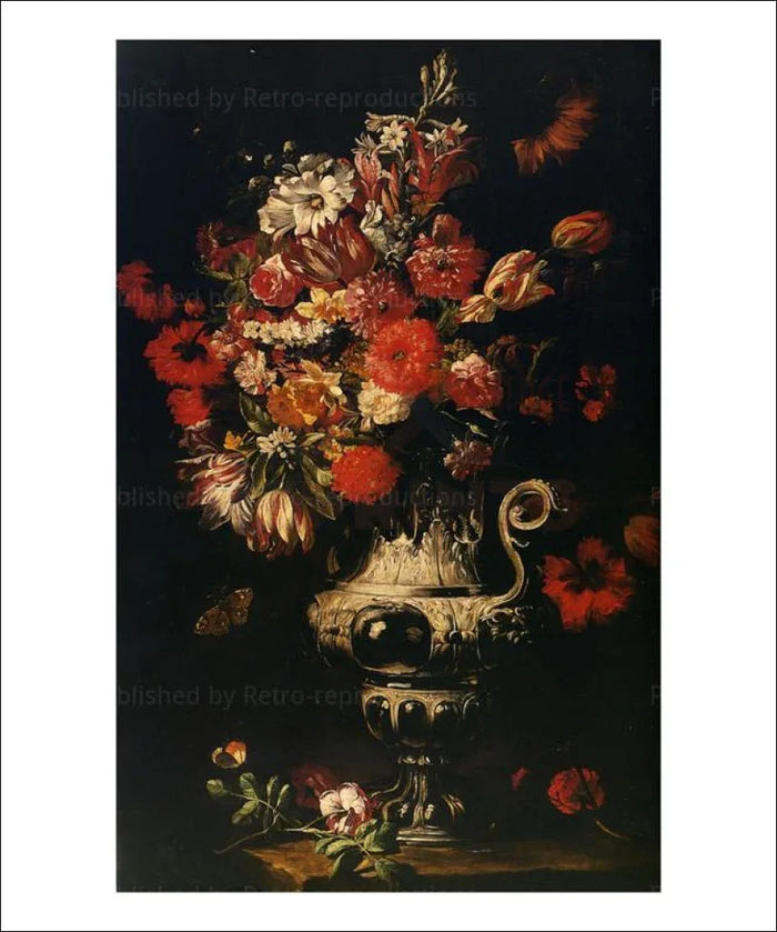 Flowers in Ivory Black Vase - VINTAGEARTREPRINTS.COM
