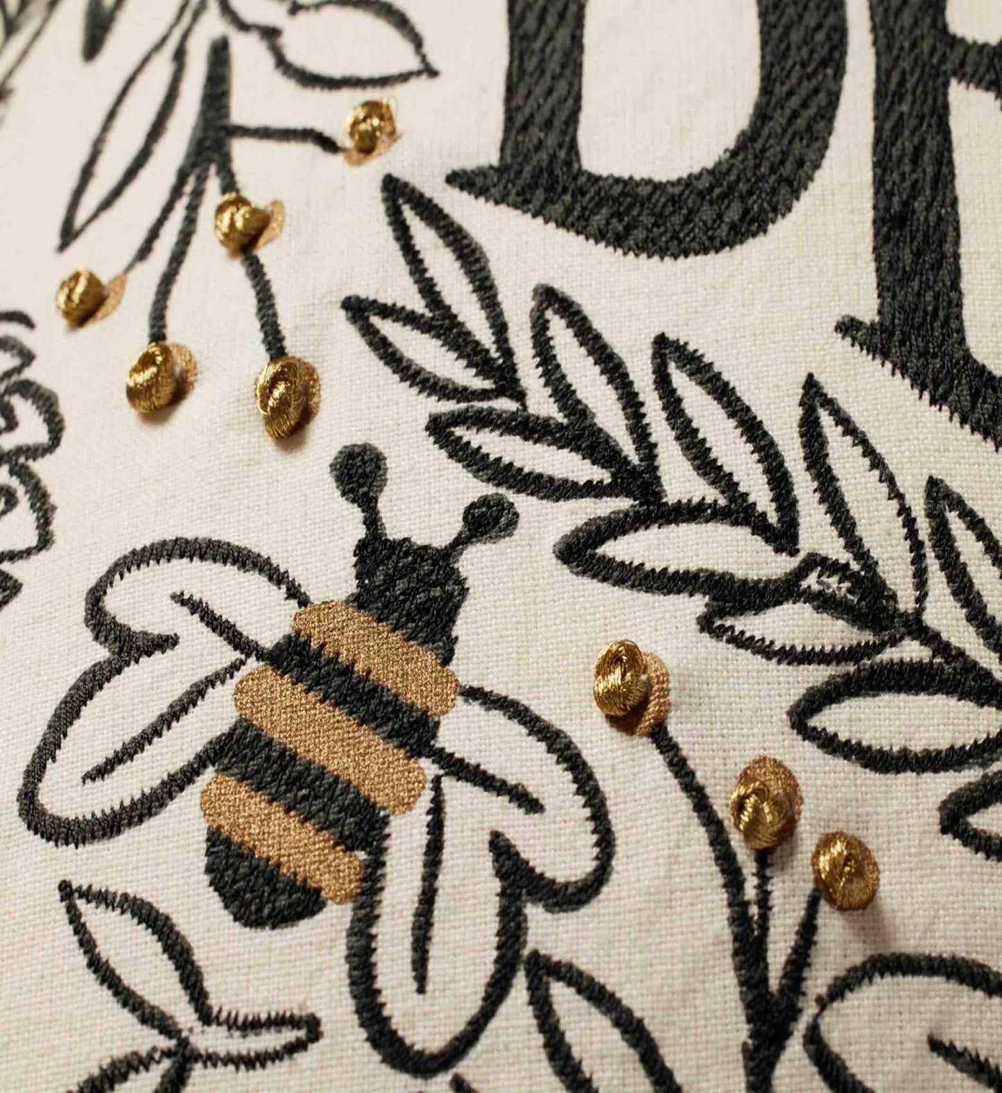 Bee's Knees Embroidered Pillow - Black & Gold