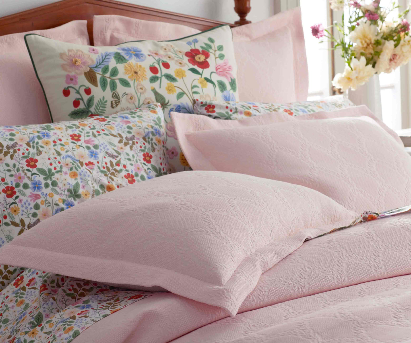 Embroidered Pillow Cover - Strawberry Fields