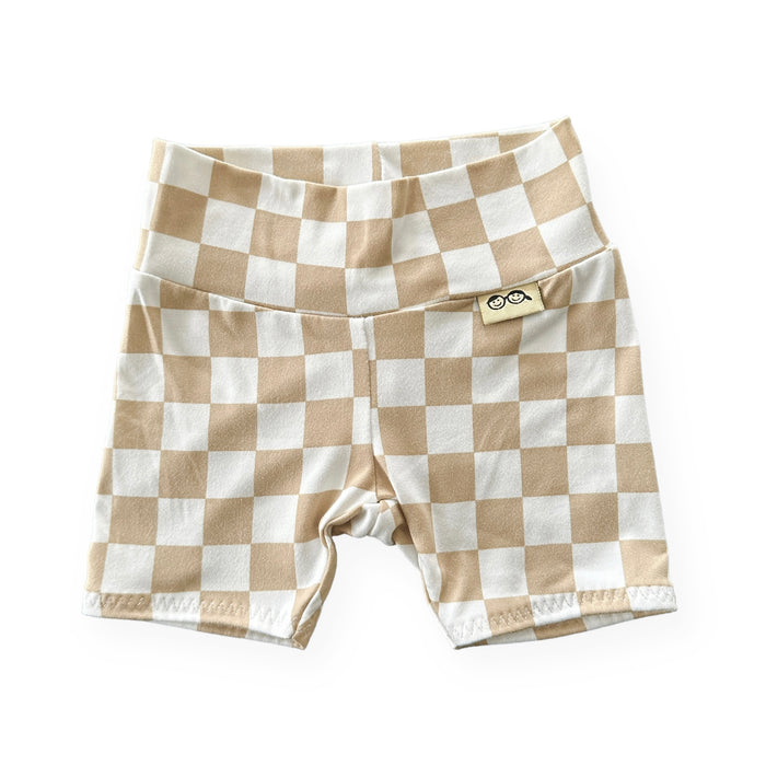 Taupe Retro Checkered Biker Shorts Lounge Set