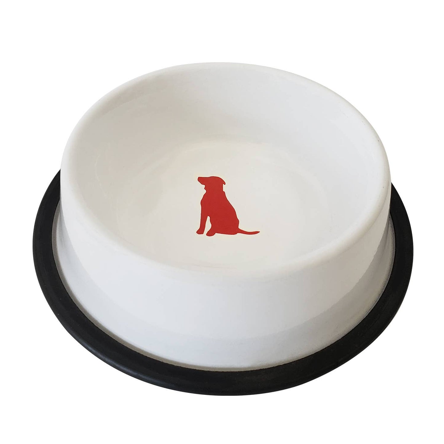 Jojo Modern Pets - Non-Skid Stainless Steel White Bowl With Red Dog Design