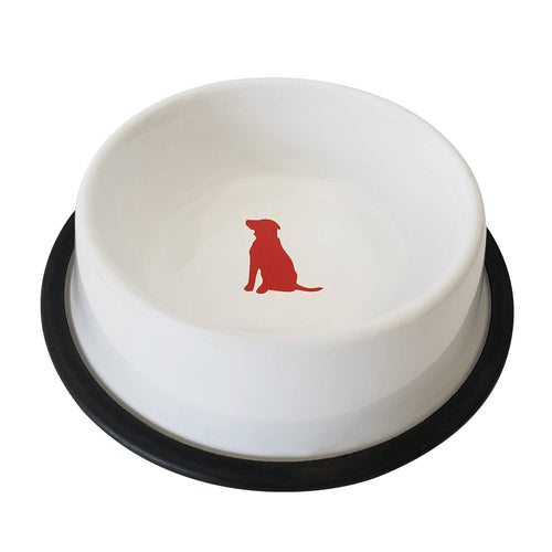 Jojo Modern Pets - Non-Skid Stainless Steel White Bowl With Red Dog Design