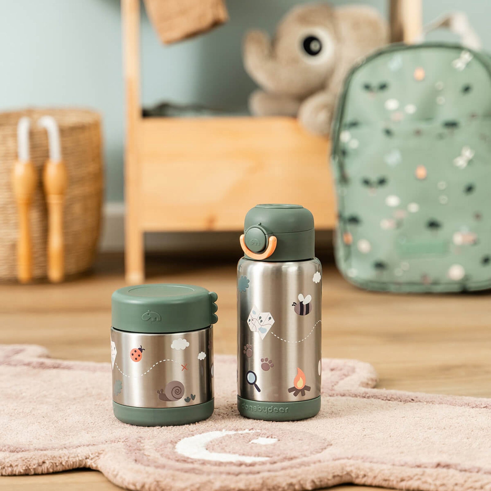 Done By Deer Insulated Food Jar 300ml - Tiny Trails Green