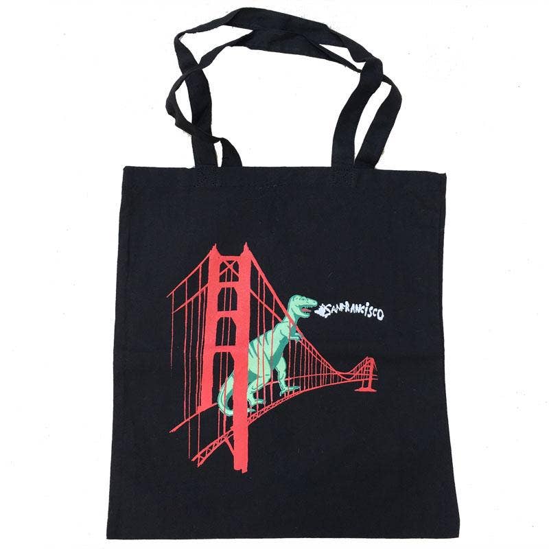 Canvas Dinosaur and Golden Gate Bridge Tote