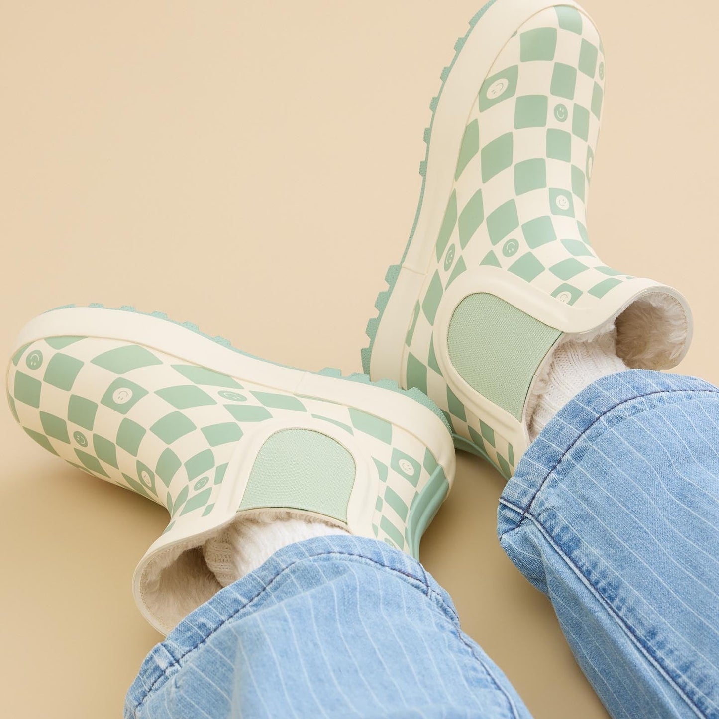 KIDLY by MORI Check Short Wellies - Sage