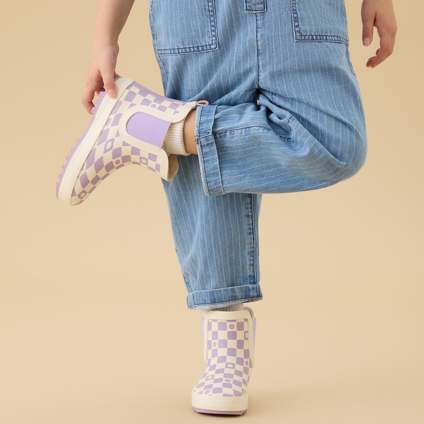 KIDLY by MORI Check Short Wellies - Lilac