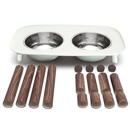 Messy Mutts Elevated Double Feeder w/Stainless Bowls Grey Wd