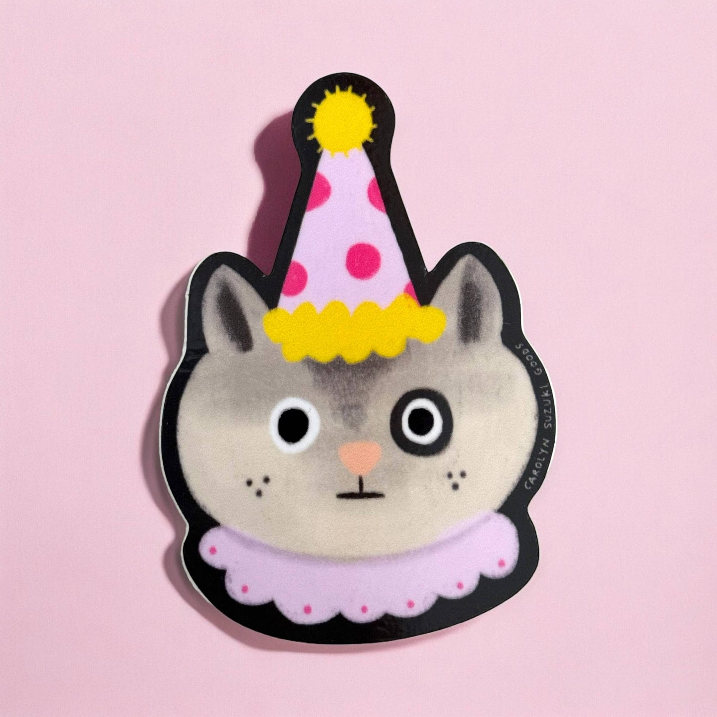 Clown Cat - Die Cut Sticker -by Carolyn Suzuki