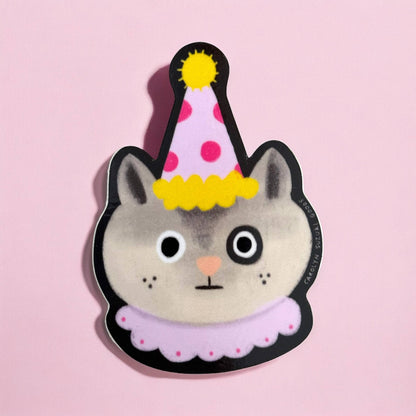 Clown Cat - Die Cut Sticker -by Carolyn Suzuki