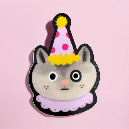 Clown Cat - Die Cut Sticker -by Carolyn Suzuki