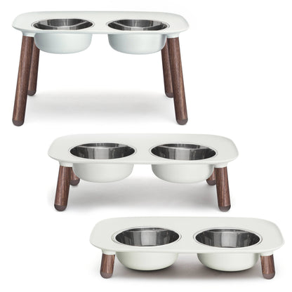 Messy Mutts Elevated Double Feeder w/Stainless Bowls Grey Wd