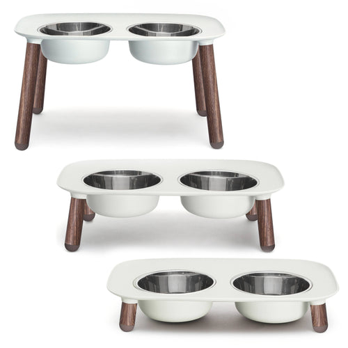 Messy Mutts Elevated Double Feeder w/Stainless Bowls Grey Wd