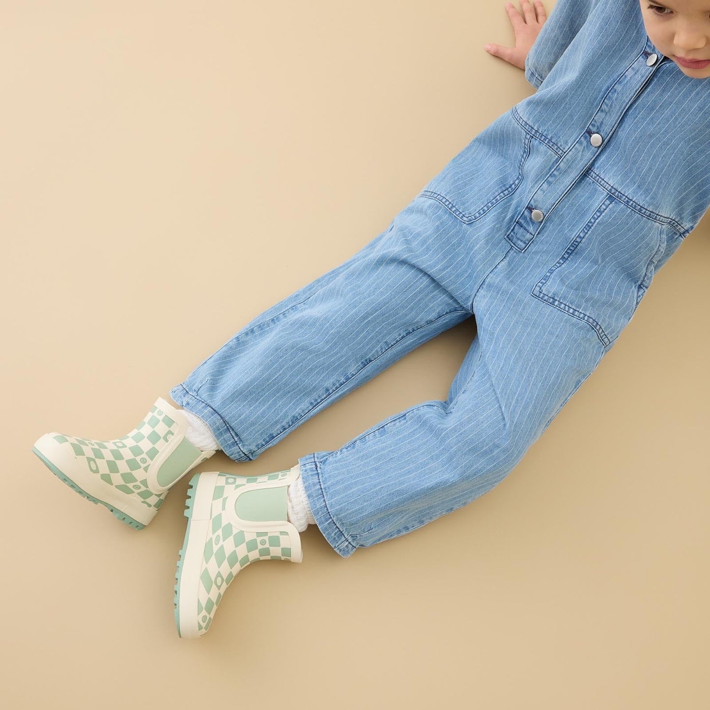 KIDLY by MORI Check Short Wellies - Sage