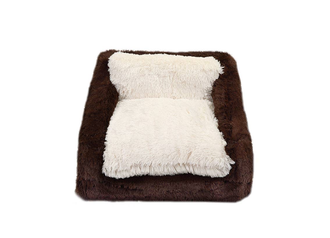 Chocolate & Cream Shag Sofa Bed: