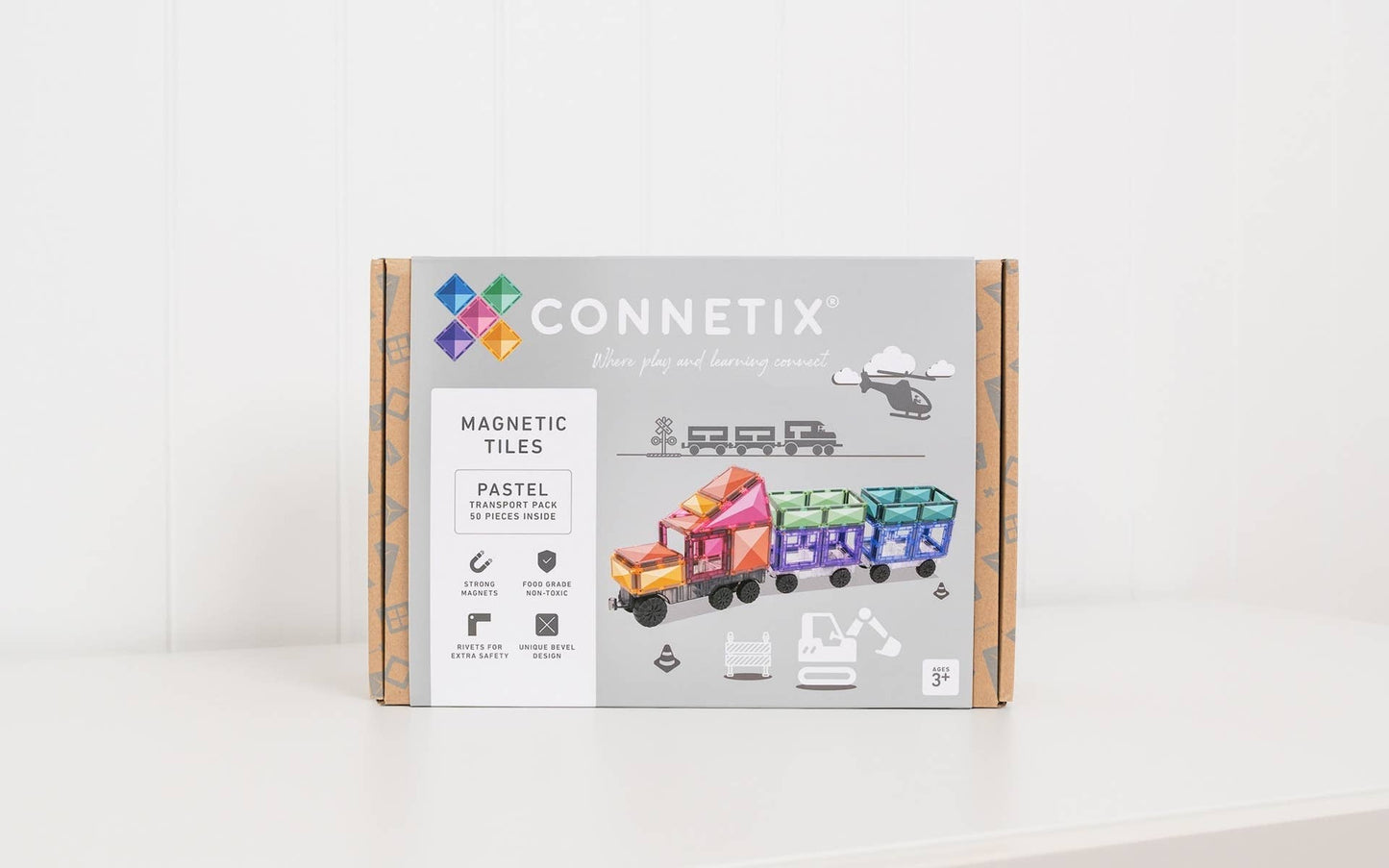 CONNETIX Magnetic Tiles Pastel Transport Pack, -50 Pcs