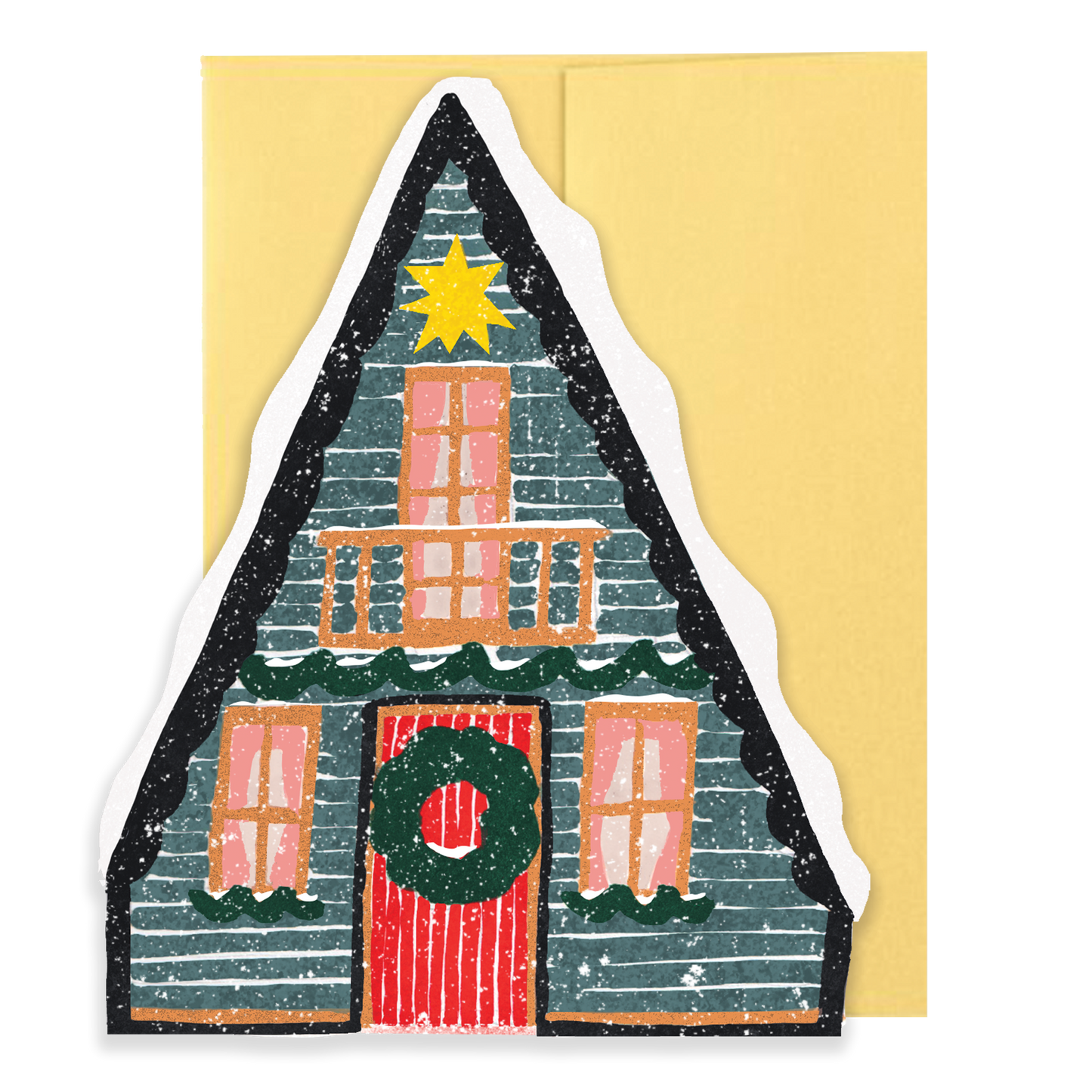 Blue Cottage Die Cut Card - Winter Cottage Collection