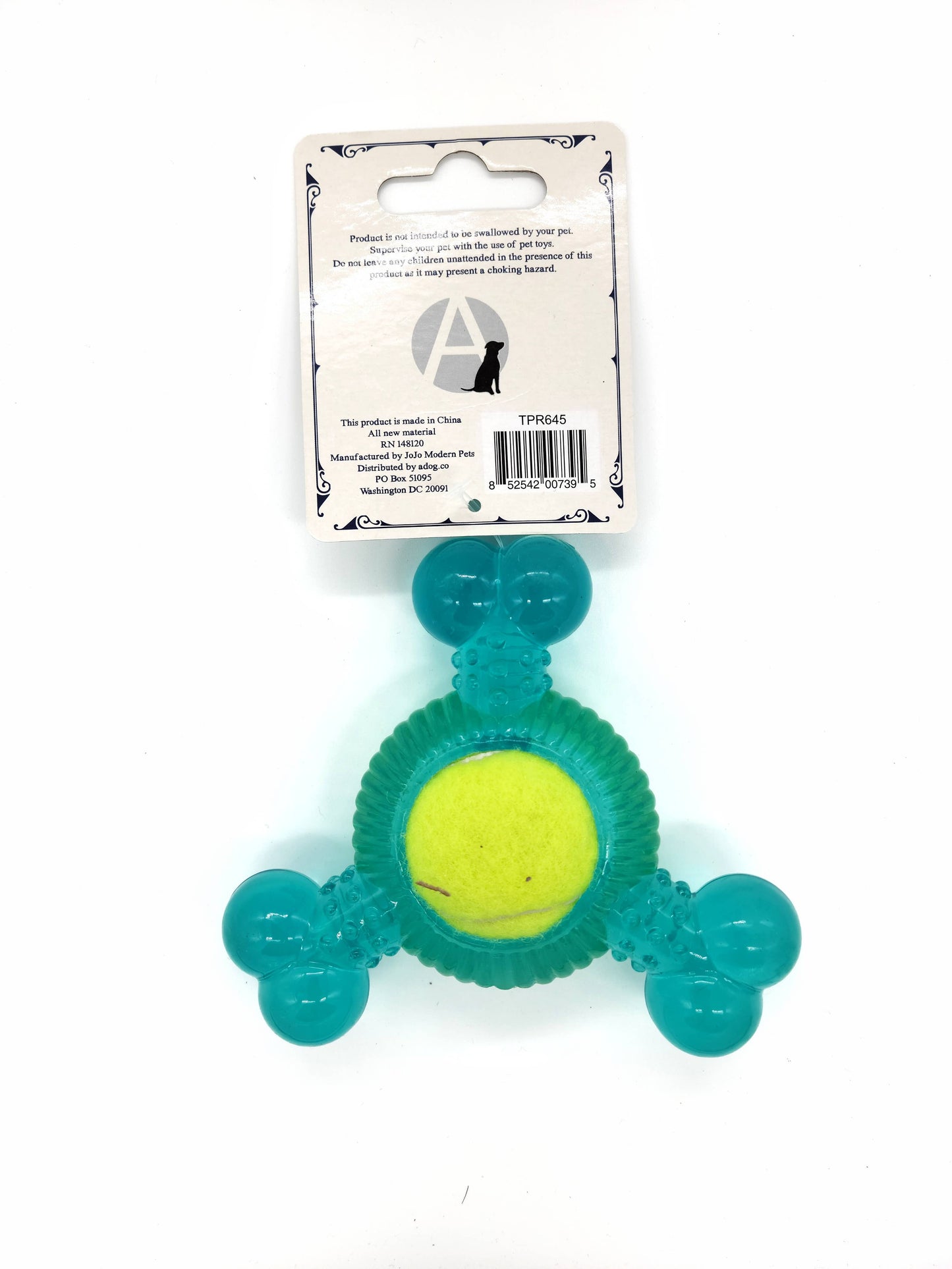 Jojo Modern Pets - Eco-Friendly TPR 3-Bone Tennis Ball Squeak Chew Dog Toy