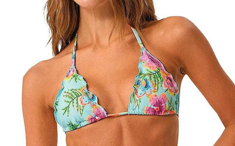Embroidered Lettuce Edge Triangle-Embroidered Lettuce Edge Tie Side Bikini