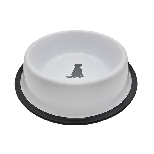 Jojo Modern Pets - Non-Skid Stainless Steel Dog Bowl White with Gray Dog Design