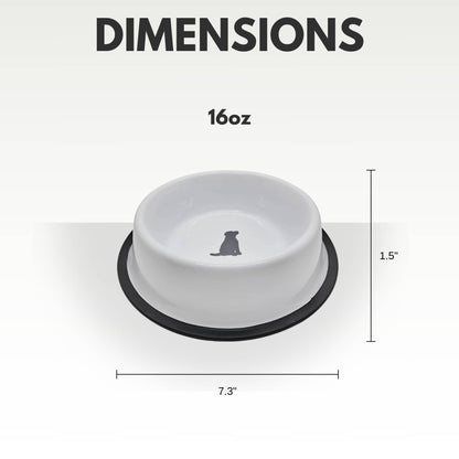 Jojo Modern Pets - Non-Skid Stainless Steel Dog Bowl White with Gray Dog Design