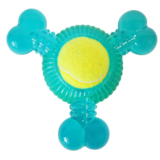 Jojo Modern Pets - Eco-Friendly TPR 3-Bone Tennis Ball Squeak Chew Dog Toy