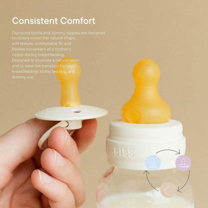 BIBS 2 Pack Medium Flow Glass Baby Bottle Round Latex - 240ml - Ivory