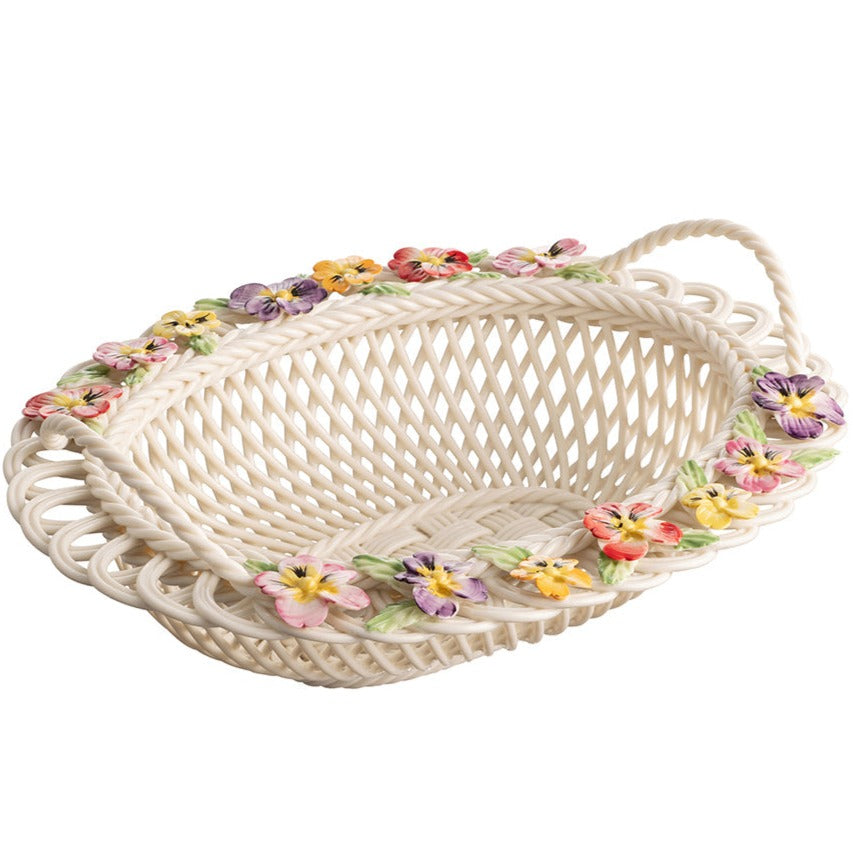 Belleek Pansy Oval Basket