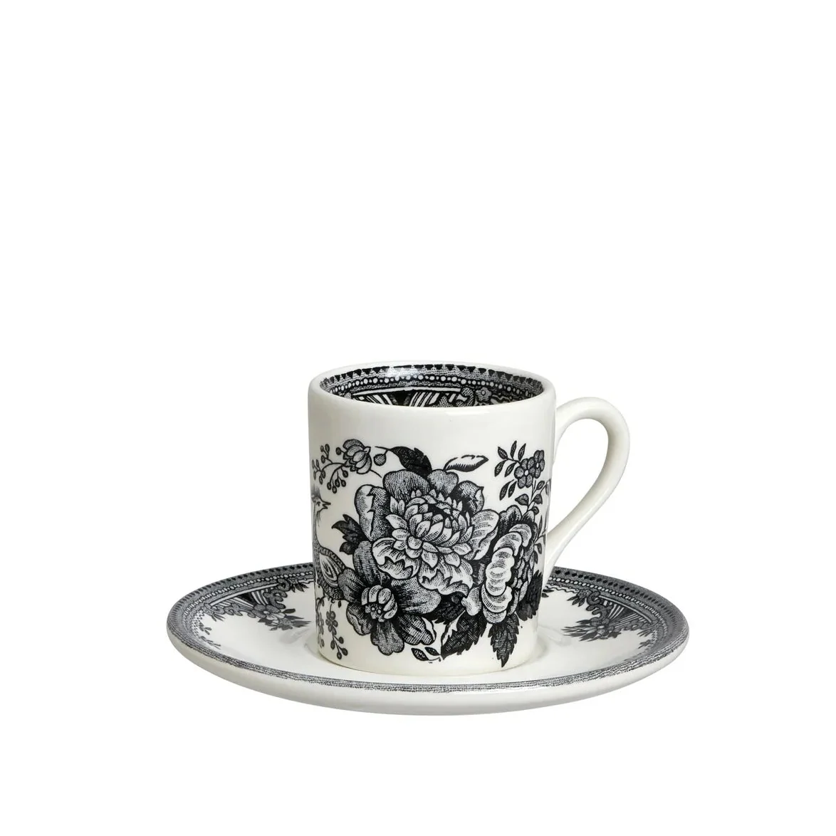 Burleigh Black & White Asiatic Pheasants Espresso Cup & Saucer