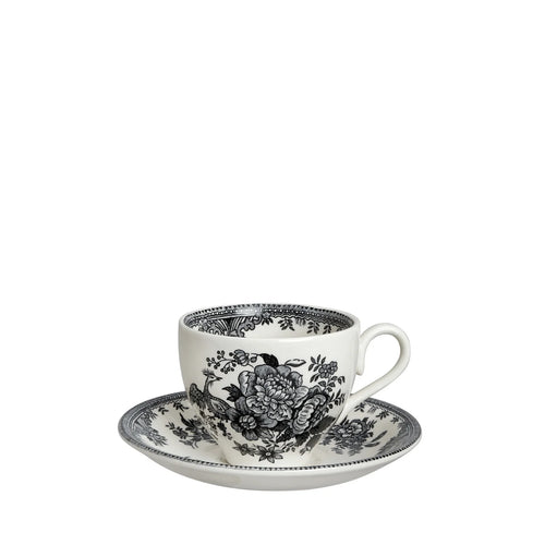 Burleigh Black & White Asiatic Pheasants Teacup & Saucer