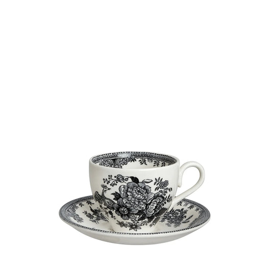 Burleigh Black & White Asiatic Pheasants Teacup & Saucer