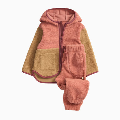 KIDLY by MORI Colourblock Sherpa Zip Through & Jogger Outfit