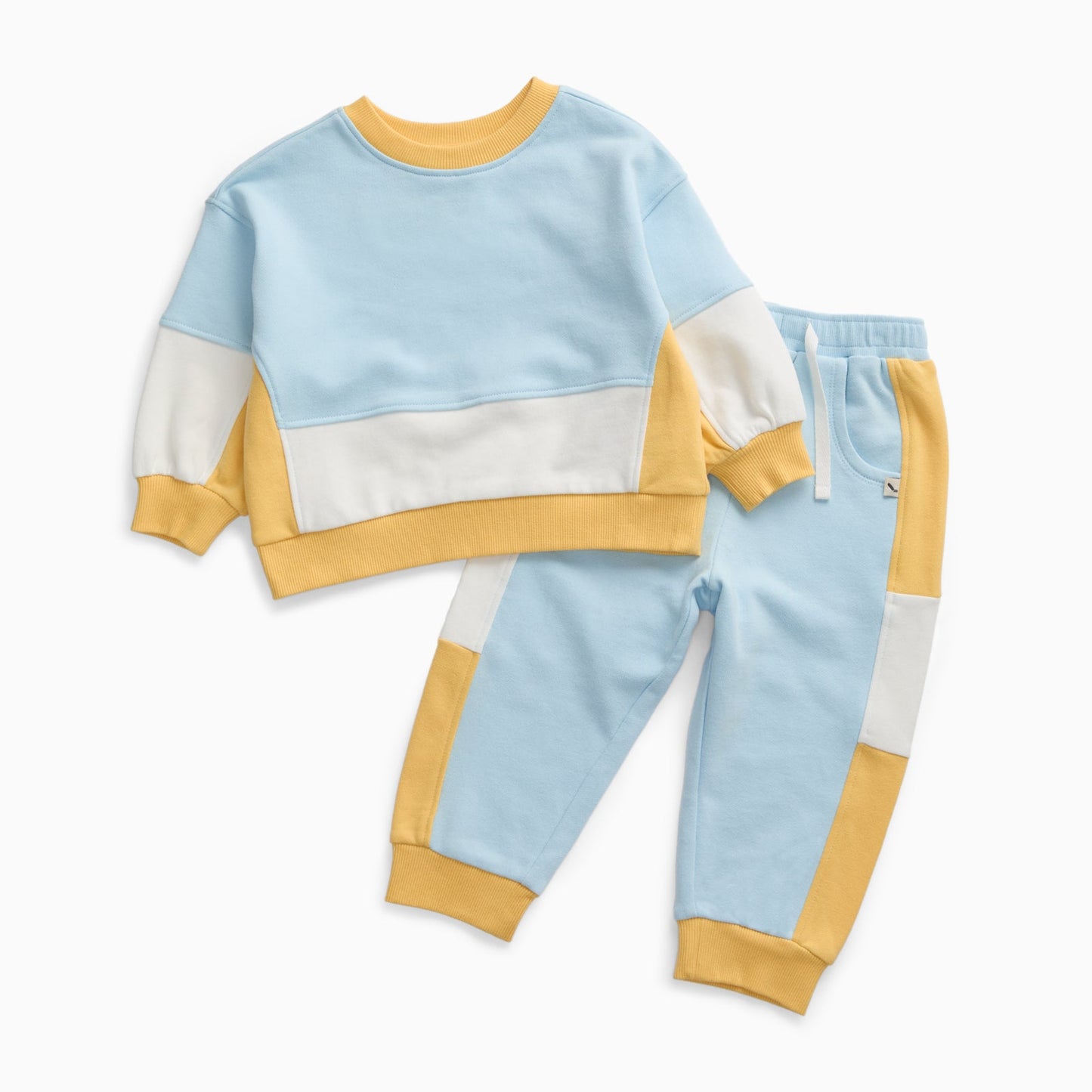 KIDLY by MORI Colourblock Sweatshirt & Joggers Outfit - Blue & Yellow