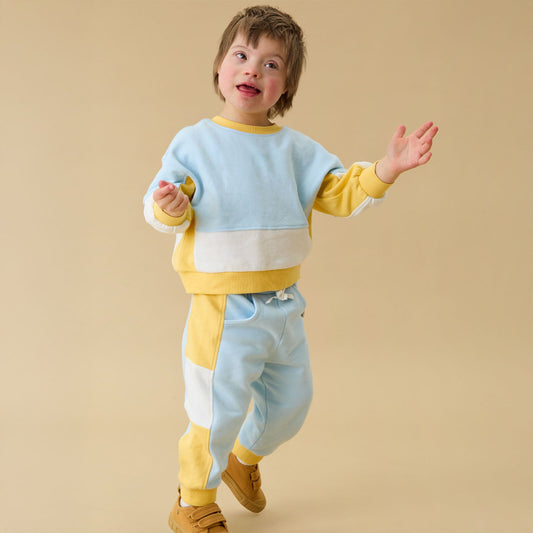 KIDLY by MORI Colourblock Joggers - Blue & Yellow