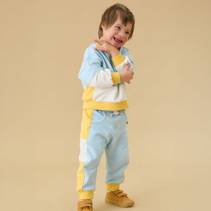 KIDLY by MORI Colourblock Sweatshirt & Joggers Outfit - Blue & Yellow