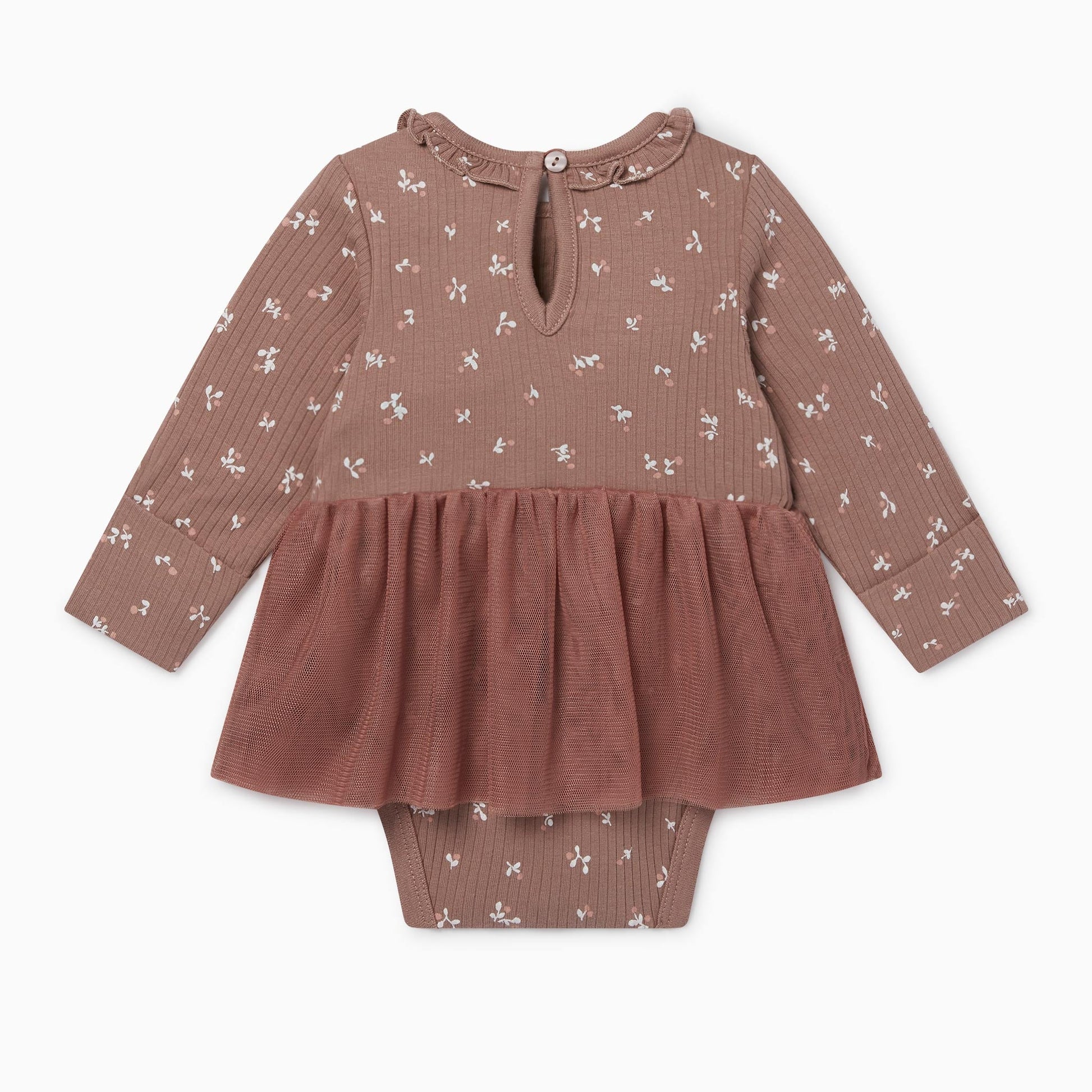 Floral Ribbed Tutu Long-Sleeve Bodysuit