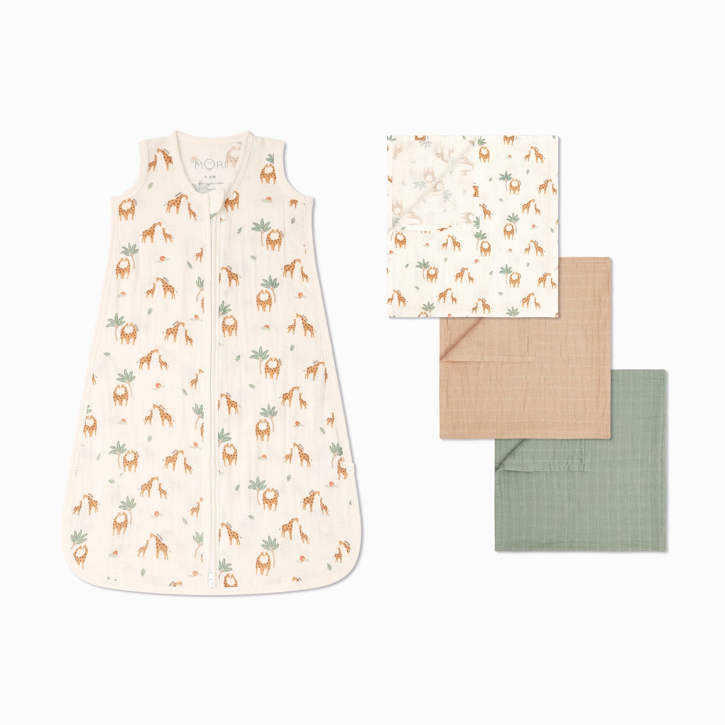Giraffe Muslin Summer Sleeping Bag 0.5 TOG & 3 Pack Muslins Set