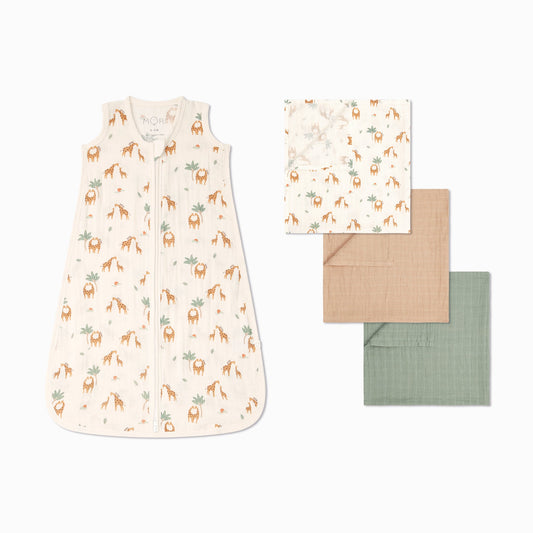 Giraffe Muslin Summer Sleeping Bag 0.5 TOG & 3 Pack Muslins Set
