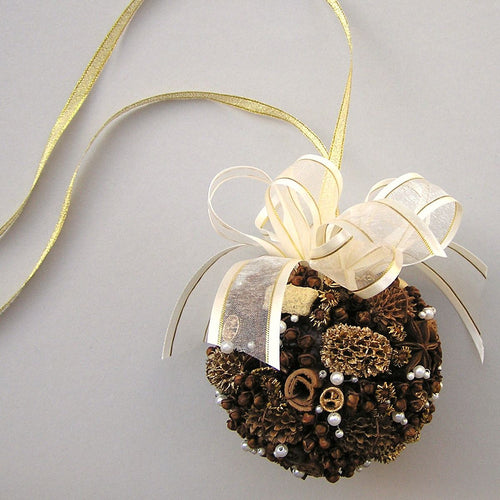 Goviers Christmas Large Bauble With Bow - Gold - DELIVERY OCTOBER