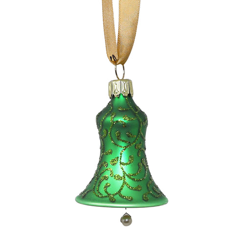 Hand Blown Glass Green Bell Set of 6
