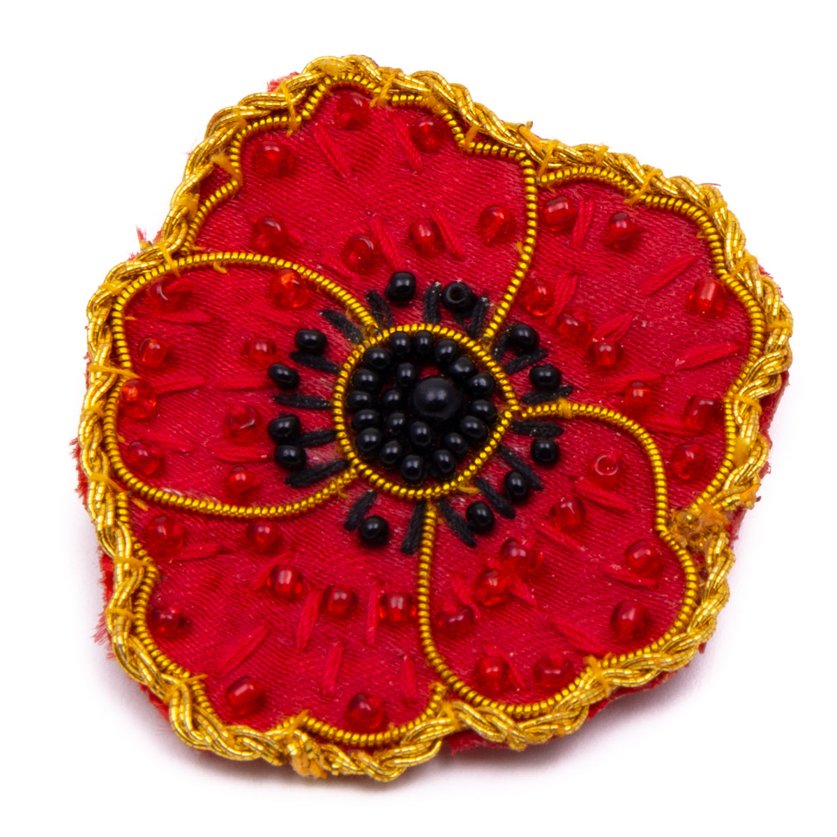 Handmade Poppy Brooch Pin - Stitched