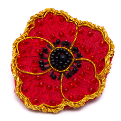 Handmade Poppy Brooch Pin - Stitched
